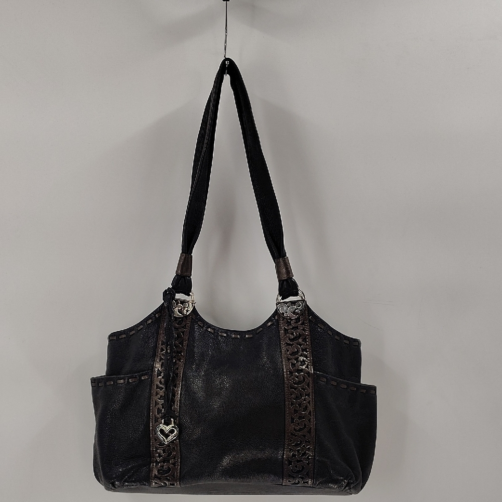 Brighton Black Leather Shoulder Bag Double Strap